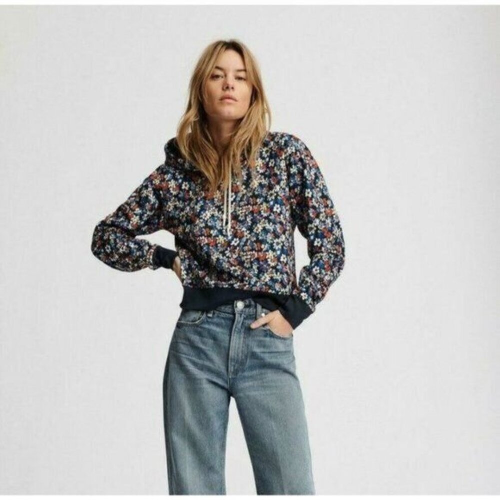 RAG & BONE Floral Sweatshirt Hoodie Navy Blue Red Multicolor SZ XS NWT